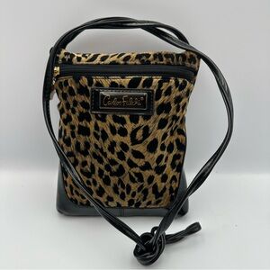 Carlos Falchi Crossbody Bag Leopard Print Black Patent Strap Trim Preowned EUC